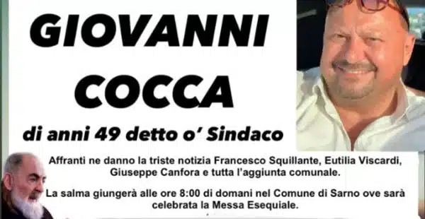 A Sarno spunta anche un manifesto funebre per il candidato sindaco sconfitto Giovanni Cocca