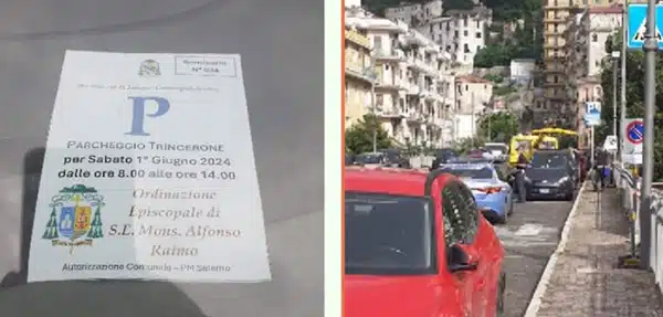 Ordinazione di don Raimo a Salerno, la denuncia: “multe e rimozioni sul Trincerone per liberare posti auto da destinare ai Vip”
