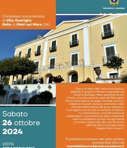 Vietri sul Mare, a Villa Guariglia il 26 ottobre la visita straordinaria degli appartamenti