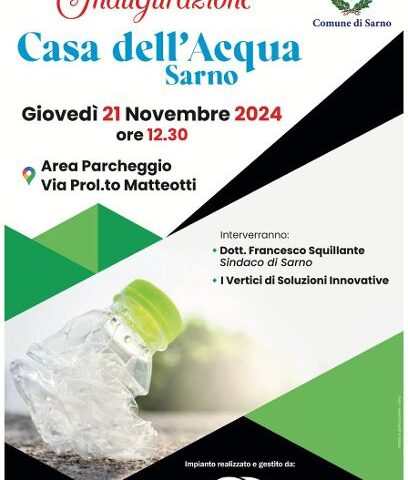Sarno, giovedì taglio del nastro della Casa dell’Acqua
