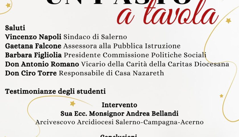 SALERNO, PROGETTO SCUOLE SOLIDALI “AGGIUNGI UN PASTO A TAVOLA”