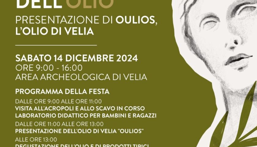 A VELIA FESTA DELL’OLIO E PRESENTAZIONE DI OULIOS, L’OLIO PRODOTTO CON LE OLIVE DEL PARCO