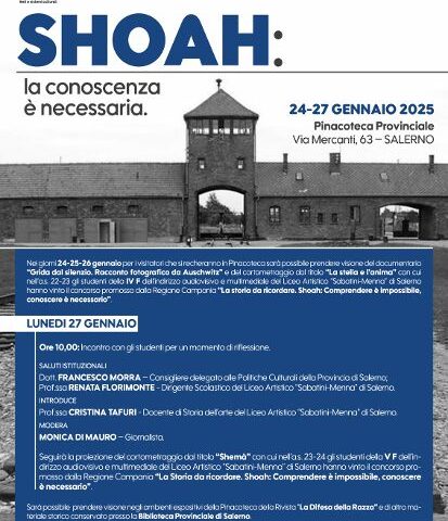 Salerno, 4 giorni dedicata alla Shoah presso la Pinacoteca Provinciale di Salerno