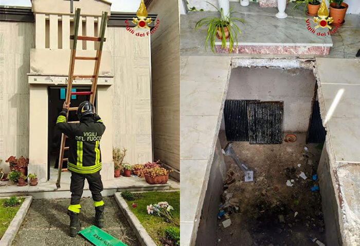 Crolla una grata metallica nel cimitero di Giffoni Valle Piana, coniugi precipitano in una voragine