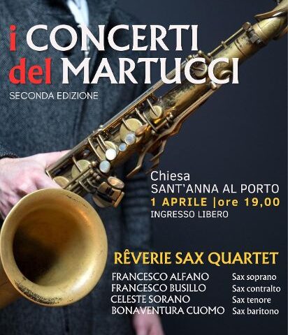 “I Concerti del Martucci”: il Rêverie Sax Quartet domani alla Chiesa di Sant’Anna al Porto