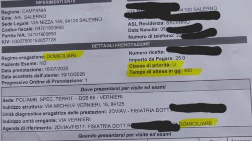 Salerno, odissea liste d’attesa: la visita urgente a uomo allettato fra 460 giorni