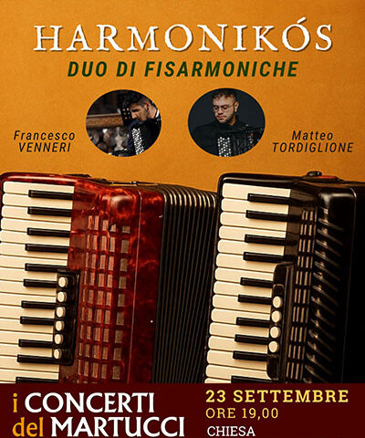 “I Concerti del Martucci” a Salerno: mercoledì il duo Harmonikos alla Chiesa di Sant’Anna al Porto