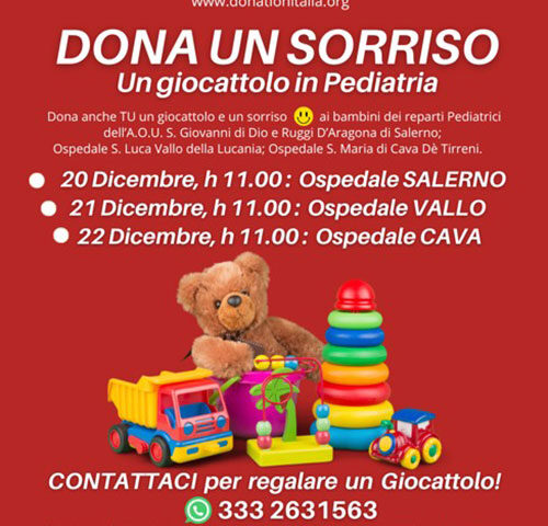 Negli ospedali di Salerno, Cava e Vallo ritorna il grande evento “Dona Un Sorriso, un Giocattolo in Pediatria”