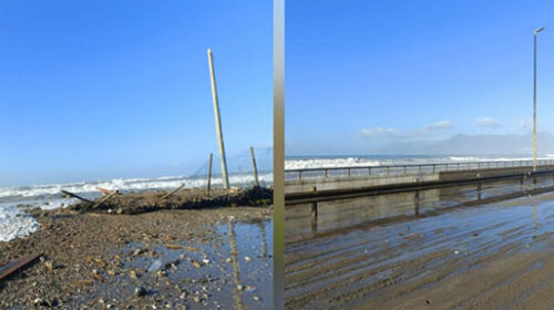 Mareggiata a Pontecagnano/Faiano: chiusa strada tra via Marconi Adriatico e zona Villaggio del Sole