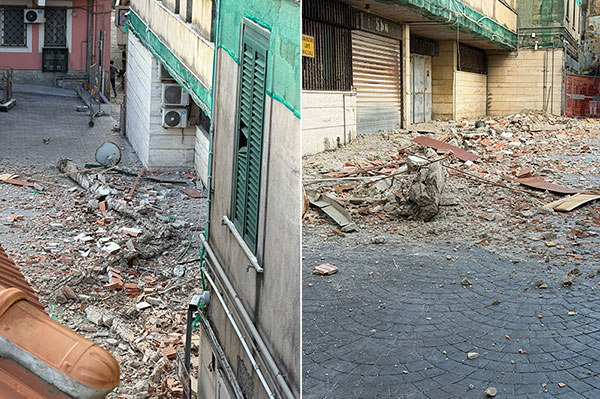 Crolla parte di un muro di edificio della Provincia di Salerno a Marina di Vietri sul Mare