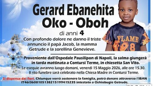 Contursi Terme, oggi ultimo saluto alla Chiesa Madre per il piccolo Gerard