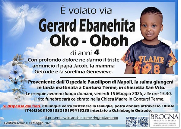 Contursi Terme, oggi ultimo saluto alla Chiesa Madre per il piccolo Gerard