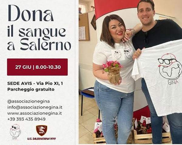 Salerno, donazione sangue con associazione Gina e il sostegno della Salernitana