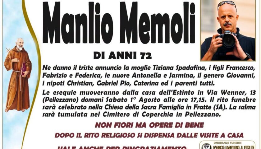 Salerno dice addio al fotoreporter Manlio Memoli