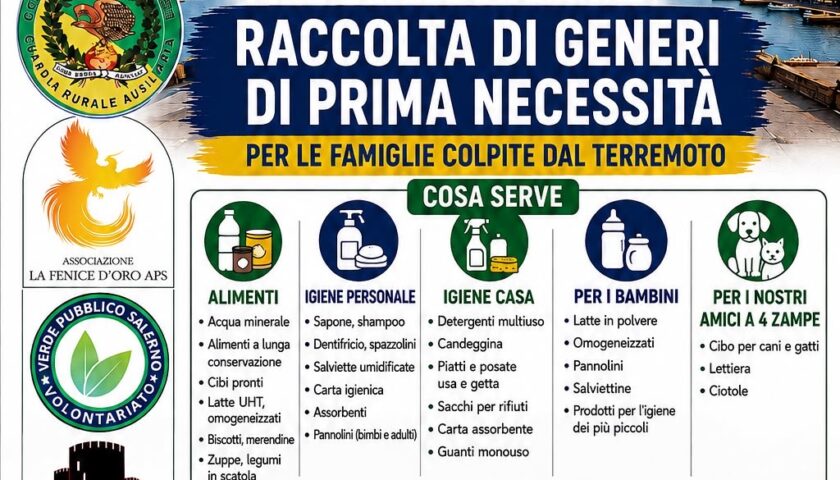RACCOLTA DI GENERI DI PRIMA NECESSITÀ PER LE FAMIGLIE COLPITE DAL TERREMOTO AI CAMPI FLEGREI