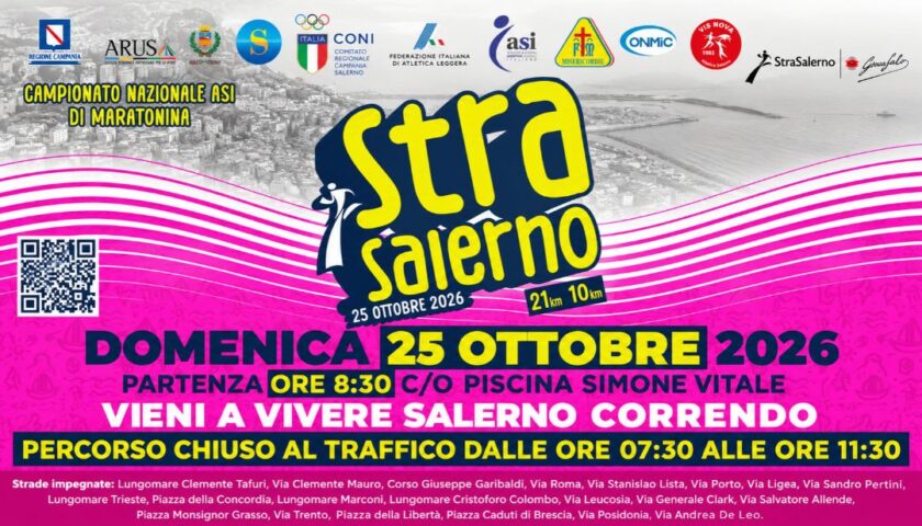 StraSalerno 2026: strade chiuse e orari del 25 ottobre